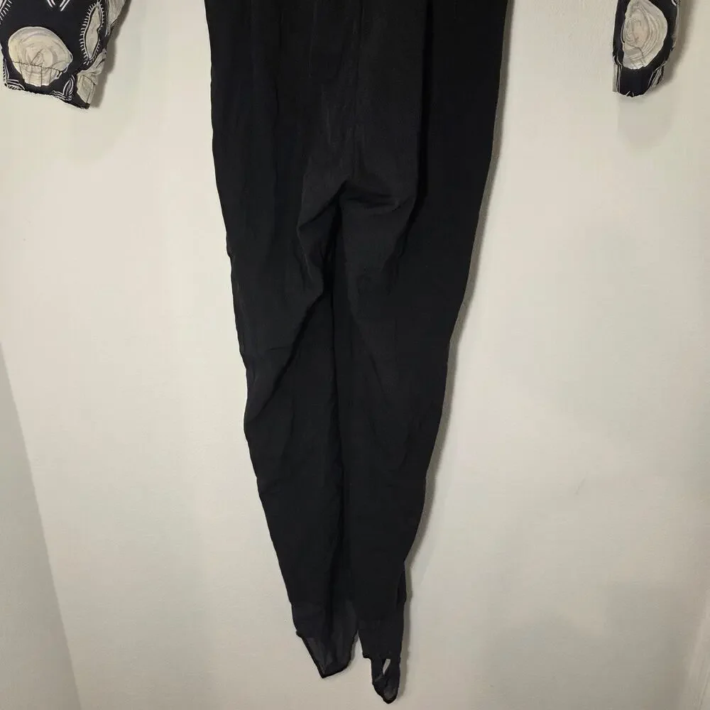 Vintage NILS One Piece Ski Suit 6 USA Floral Black Insulated Snowsuit Jumpsuit